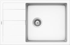 SCHOCK | Primus - Évier de cuisine 1 grande baignoire avec gouttoir petit, baignoire réversible, matériau Cristalite®, blanc absolu, 780 x 500 mm