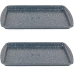 Russell Hobbs COMBO-5445 Baking Tray Set of 2 – 38 cm Non-Stick Flat Sheet for Oven up to 220°C, Swiss Roll/Cookie Trays, Carbon Steel Bakeware, for Biscuits, Chips, Pastries, Nightfall Stone, Blue