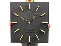 FLEXISTYLE Grande Horloge Murale rectangulaire EKO sans Bruit de tic-tac LOFT Grande - Noir - 50 cm (épaisseur 19 mm) - pour Salon, Chambre à Coucher - Fabriquée dans l'UE