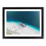 Stranded Ship On A Beach In Haiti Modern Art Framed Wall Art Print, Ready to Hang Picture for Living Room Bedroom Home Office Décor, Black A4 (34 x 25 cm)
