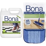 Bona Hard-Surface Floor Cleaner Liquid Refill - 4 Litre Refill Bottle & CA101020 Microfibre Cleaning Pad Replacement Mop, Blue, 1 Count (Pack of 1)