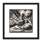 Henri Jonas Rain Storm Clouds Bw Landscape 8X8 Inch Square Wooden Framed Wall Art Print Picture with Mount