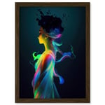 Nature Fairy In Colourful Fluorescent Light Dress Artwork Framed Wall Art Print A4