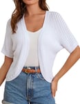 GRACE KARIN Bolero Femme Ouvert Elegant Gilet Court Femme Ete Léger de Mariée Manche Courte Blanc S
