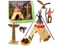 Lean Toys Rinkinys Indian Village Figuriner Palapinė Tipi Kanottotem