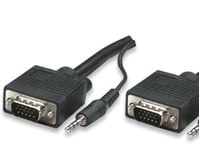 Manhattan 10M Svga Audio Cable, 10 M, Vga (D-Sub) + 3.5Mm, Vga (D-Sub) + 3.5Mm, Nickel, Svart, Hane/Hane
