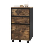 WOLTU Caisson Bureau Mobile, Meuble Rangement, Caisson de Bureau sur roulettes, Rangement Documents avec 3 Tiroirs, Marron Rustique et Noir, 40x40x70cm
