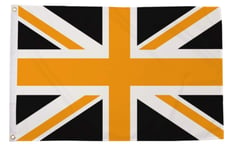 Union Jack Black and Gold/Yellow Polyester Flag 150cm x 90cm with Free Sticker