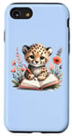 Coque pour iPhone SE (2020) / 7 / 8 Adorable guépard écrit dans un carnet sur fond bleu