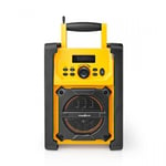 Nedis FM-radio | Radio på Arbetsplatsen | FM | Batteridriven / Strömadapter | Digital | 15 W | Skärmstorlek: 2.2 "" | Blå Vit Skärm | Bluetooth® | IPX5 | Bärhandtag | Gul / Svart