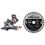 Evolution Power Tools R210SMS-300+ Multi-Material Sliding Mitre Saw with Plus Pack, 210 mm (230V) with Wood Carbide-Tipped Blade, 210 mm