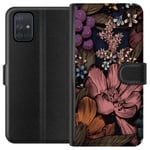 Samsung Galaxy A71 Svart Plånboksfodral Tecknade blommor