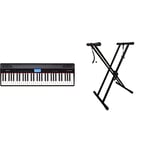 Roland Go:Piano Go-61P Digital Piano, Wireless Smartphone Connection, Black and RockJam XX-363 Xfinity Doublebraced Pre Assembled Keyboard Stand with Locking Straps & Lessons.,Black