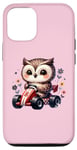 iPhone 15 Adorable Owl Riding Go-Kart Cute On Pink Case