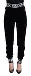 DOLCE & GABBANA Pants Black DG Logo Velvet Trouser IT38/US4/XS RRP 1500usd
