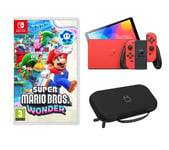 Nintendo Switch OLED (Mario Red Edition), Super Mario Bros. Wonder & Nintendo Switch Case (Black) Bundle, Red