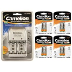 Camelion Batteriladdare + 8st Laddningsbara Aa Batterier 2700 Mah Silver