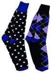 English Laundry Men Polka Socks Black Royal & Purple 2 pack Shoe Size 6.5-12