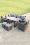 9 Seater High Back Rattan Set Corner Sofa With Black Tempered Dining Table 2 Stools With Arm Chair