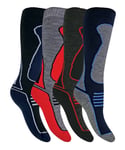 Sock Snob Womens 4 Pairs Mens Ladies Kids Long Knee High Wool Blend Ski Socks - Red - Size 9-11 (UK Shoe)