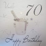 White Cotton Cards WBS70–U - Seau à Champagne Inscription Happy 70 Birthday Uncle 70ème Anniversaire Faite à la Main Blanc