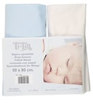 Ti TIN | Lot de 2 Draps Housses pour Lit Enfant/Bébé, 70x140 cm | Drap housse Doux, Respirant, Confortable et Réglable - 100% Coton - Sans Motif - Couleur Unie Blanc et Bleu