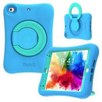 PEPKOO Kids Case for iPad Mini 5 4 – Lightweight Flexible Shockproof, Folding Handle Stand, Full Body Rugged Boys Girls Cover for Apple iPad Mini 5th Generation 4th Gen 7.9 inch, Blue Mint