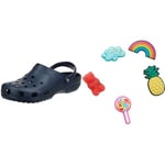 Crocs Unisex Classic Clog, Navy,12 UK Men Jibbitz Shoe Charm 5-Pack | Personalize with Jibbitz Happy Candy One-Size