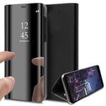 DOHUI Case for LG Q61, Ultra Slim Clear View Standing Cover Flip Case Mirror Plating Holder for LG Q61 (Black)