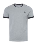 Fred Perry Mens Taped Ringer T-Shirt in Grey Cotton - Size Medium