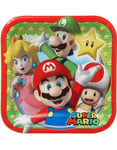 8 stk Små Firkantede Papptallerkener 18x18 cm - Super Mario Party