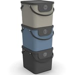 Rotho Albula Ensemble de 3 systèmes de tri des déchets 40l pour la cuisine, Plastique (PP) sans BPA, anthracite/bleu/cappuccino, 3 x 40 l (40.0 x 35.8 x 34.0 cm)