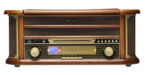 Denver Platine Vinyle avec Haut-parleurs et Amplificateur intégrés - Tourne Disque - 33 45 78 Tours - Radio FM - Lecteur CD - Cassette - Vintage - Numérisation - Fonction Auto-Stop - MCR50 - Bois