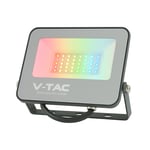 V-Tac 30W RGB+kallvitt strålkastare - Svart hölje, fjärrkontroll, IP65 - Dimbar : Via fjärrkontroll, Kulör : RGB + Kall Vit