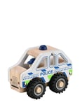 Magni Leksaker Wooden Police Car With Rubber Wheels Vit