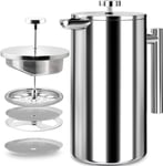 KICHLY Cafetiere 4 Cup Stainless Steel French Press Coffee 0,6 Litre, Silver