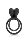 Dual Cock Ring With Rabbit Clit Stimulator Silicone Penis Rings Glamy - Black