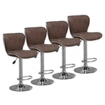BonChoice Set of 4 Bar Stools Swivel Gas Lift PU Leather Barstool Chairs with Backrest & Footrest for Breakfast Pub Counter, Adjustable Dining Stools for Kitchen Counter Retro Brown