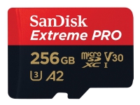 SanDisk Extreme Pro - Flash-minneskort (microSDXC till SD-adapter inkluderad) - 256 GB - A2 / Video Class V30 / UHS-I U3 / Class10 - mikroSDXC UHS-I