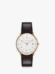 Junghans 41/7872.02 Unisex Max Bill Date Leather Strap Watch, Brown/White