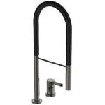 Ideal Standard - Gusto, Professional Single-Lever Mixer for Two-Hole Kitchen Sink, Tubular high spout with Adjustable and Removable Hand Shower, Magnetic Grey
