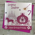 White Cotton Cards "Rose, Carrosse de Princesse, Magnifique Fille 7 Happy Birthday Princess Faite à la Main Filles 7ème Carte d'anniversaire