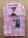 New Hugo BOSS mens pink check regular long sleeve casual smart suit shirt MEDIUM