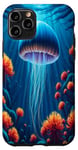 Coque pour iPhone 11 Pro Méduse sous la mer entourée de corail et d'anémone de mer