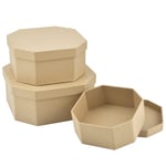 WANDIC Paper Mache Box, Set of 3 Octagon Paper Mache Hat Boxes Kraft Paper Containers With Lids Ideal For Painting Crafting & Storage Accessories Cosmetics Jewelry Gifts