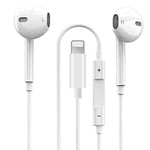 Wired In-Ear Earbud Headphones with Lightning Connector,[Apple MFi Certified] Built-in Microphone & Volume Control Earphones Stereo Noise Canceling Headset Earphone for iPhone 14/13/12/SE/11/XR/X/8/7