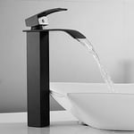Robinet de salle de bain pour évier en cascade mitigeur pour lavabo robinet haut de support moderne en laiton (noir mat)
