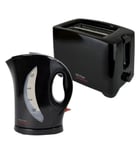 Electric Kettle 1.7L Cordless Jug Kettle & 2 Slice Wide Slot Toaster Set Black