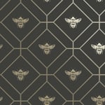 Holden Honeycomb Bee Wallpaper Geometric Diamonds Metallic Gold - Charcoal 13081