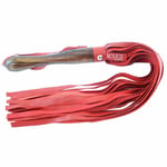 Bondage BDSM Whip Flogger Fantasy Wooden Handle Red Leather 23 Inch Length